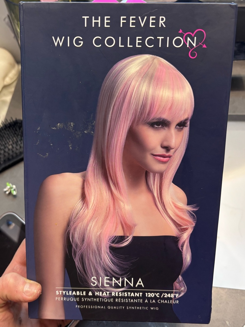 NEVER WORN * 26 inch Blonde w/ baby pink heat resistant synthetic cosplay wig